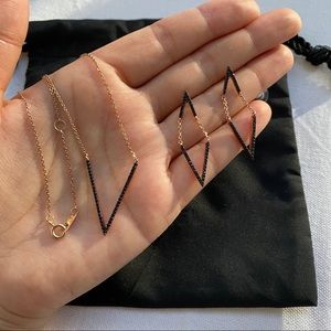 Rose Gold Plated Onyx Necklace & Earring Set